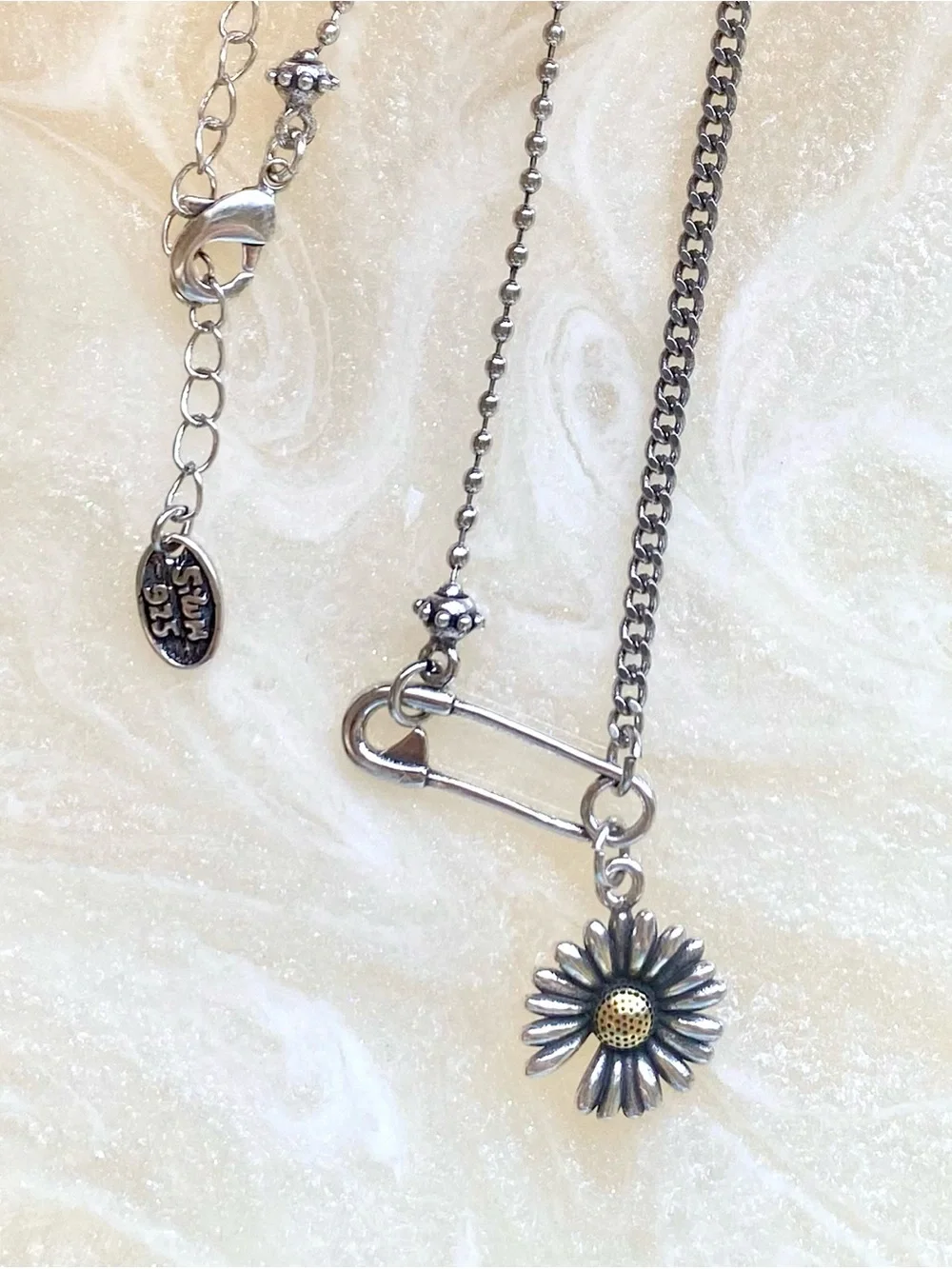 Sterling Silver Daisy Pendant Necklace - Daisy Charm in Silver and Gold
